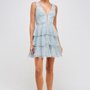 Blue and Silver Sequin Peplum Mini Dress